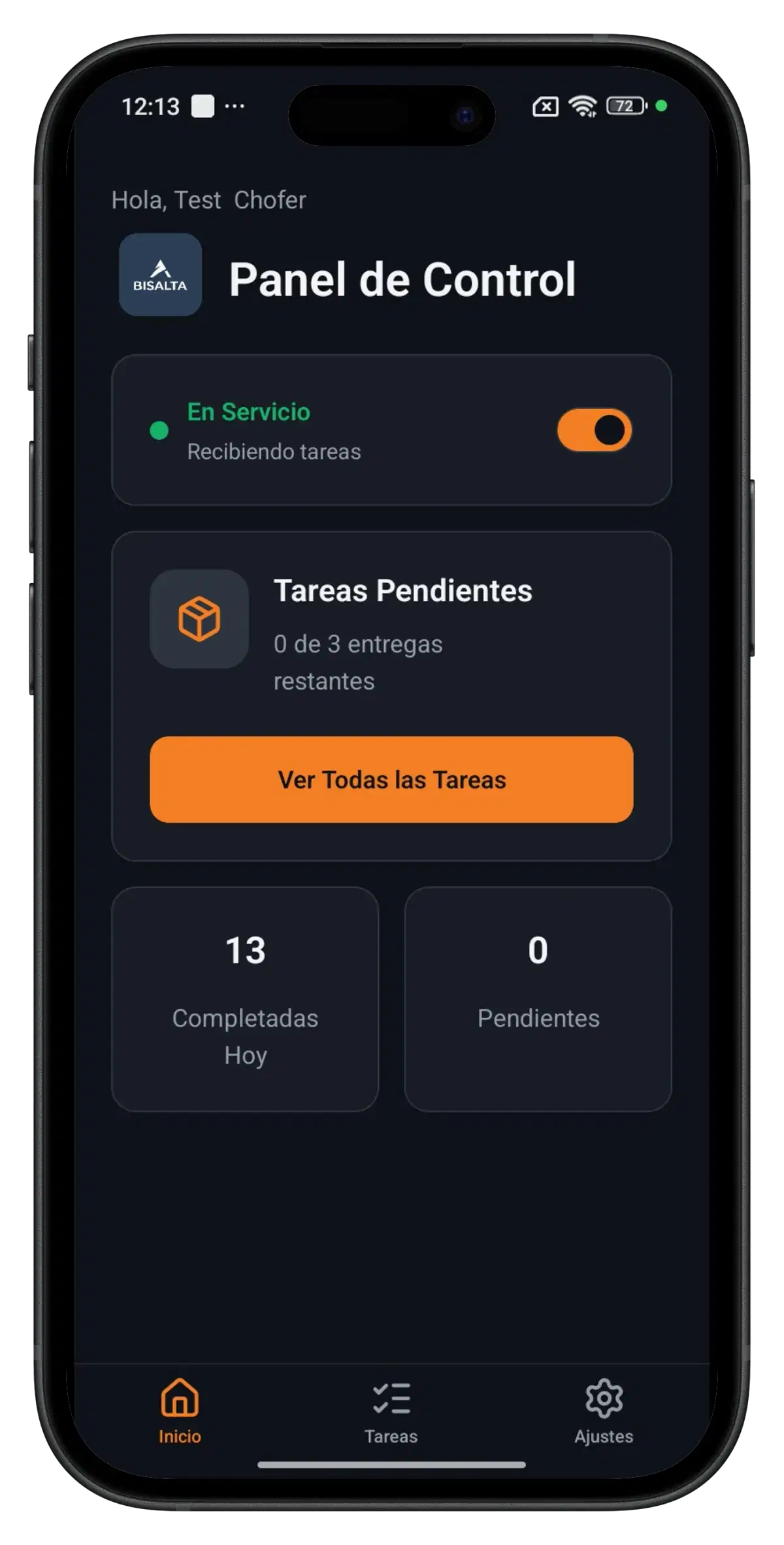 iPhone con el panel de control de operaciones