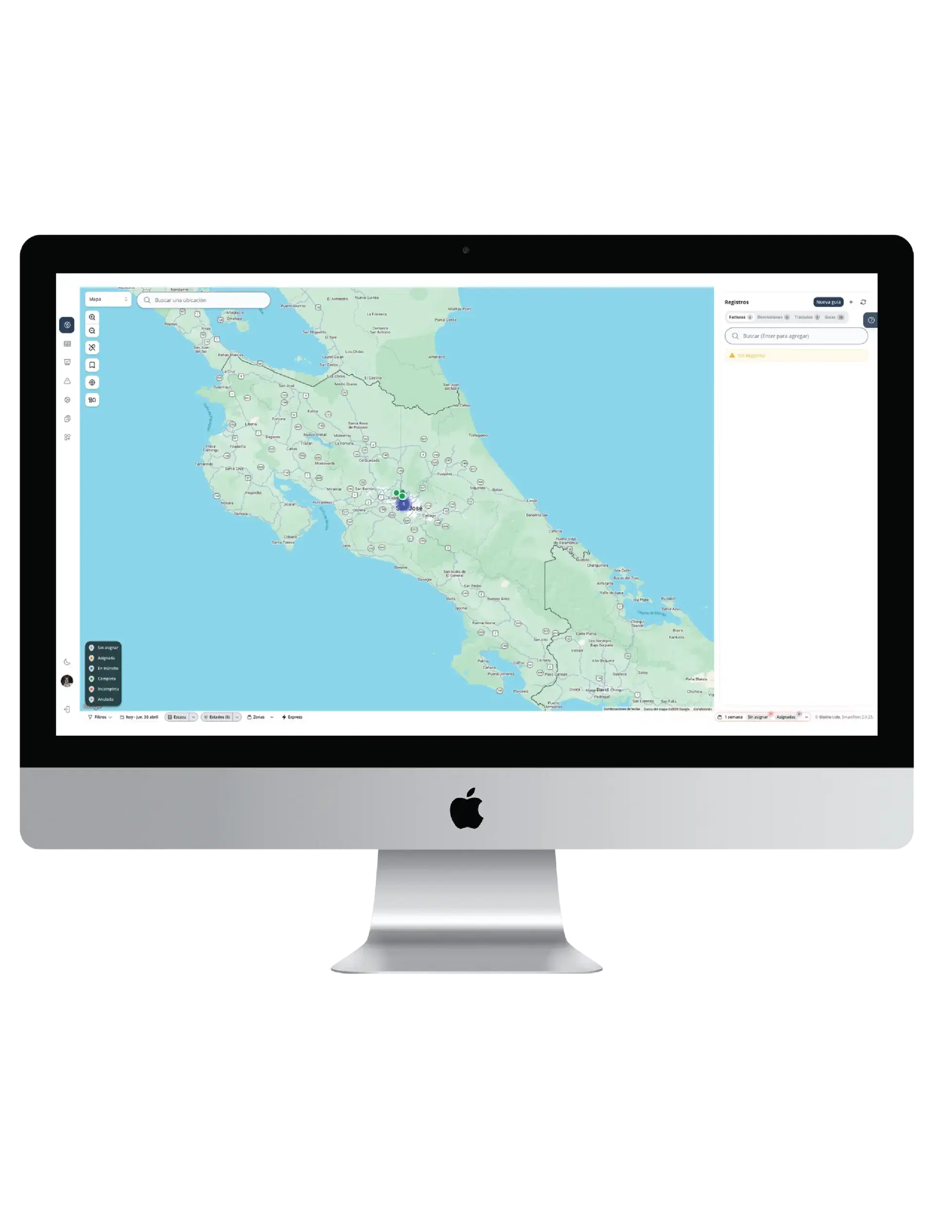 iMac mostrando el mapa de operaciones logísticas