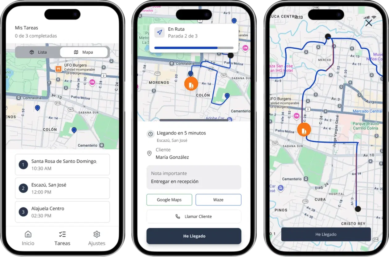 App del conductor en uso durante la ruta