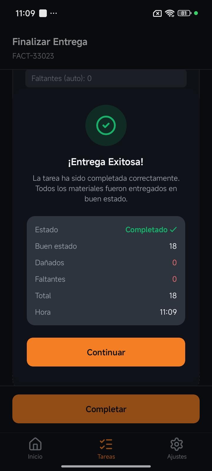 Confirmación de entrega exitosa
