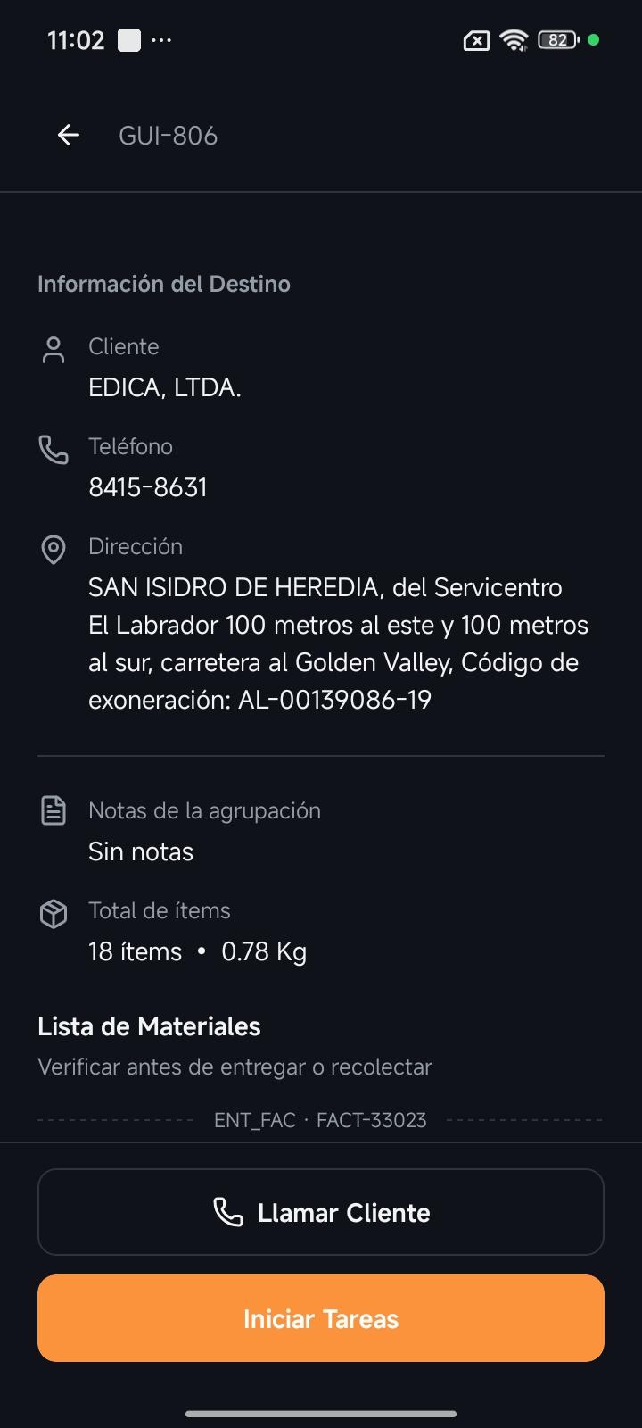 Detalle de una tarea